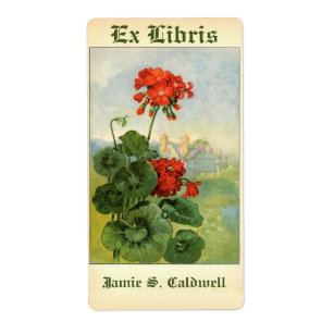 Etiqueta Placa do livro do planalto de flores de gerânio em