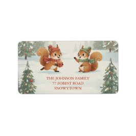 Etiqueta Playful Squirrels in Christmas Winter Forest