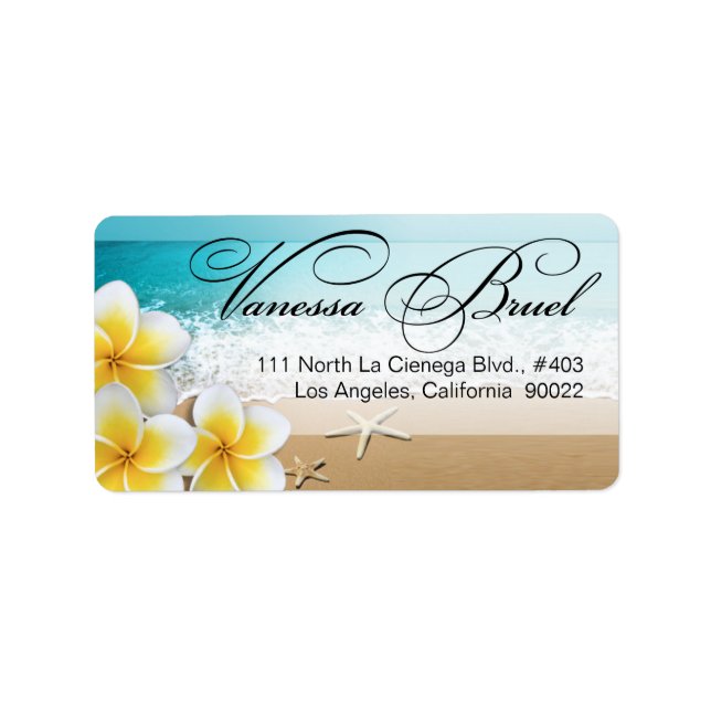 Etiqueta Plumeria Starfish Beach Casamento Tropical Hawaii (Frente)