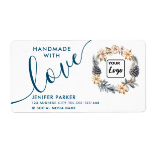 Etiqueta Poinsettia de aquarelas de Natal feita à mão com a