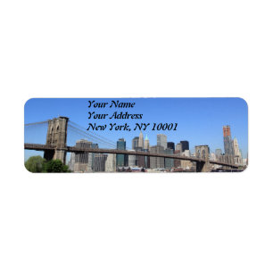 Etiqueta Ponte de Brooklyn e skyline de Manhattan