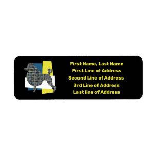 Etiqueta Poodle Dog Yellow & Blue Grid Tricolor Address