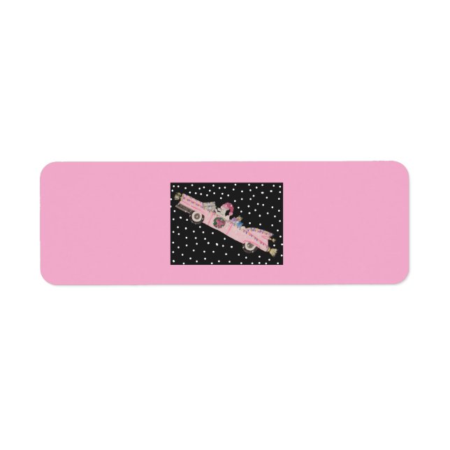 Etiqueta Poodle no Natal em um conversível rosa (Frente)