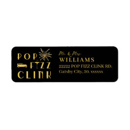 Etiqueta Pop Fizz Clink Gold Typograpy Modern New Years Eve