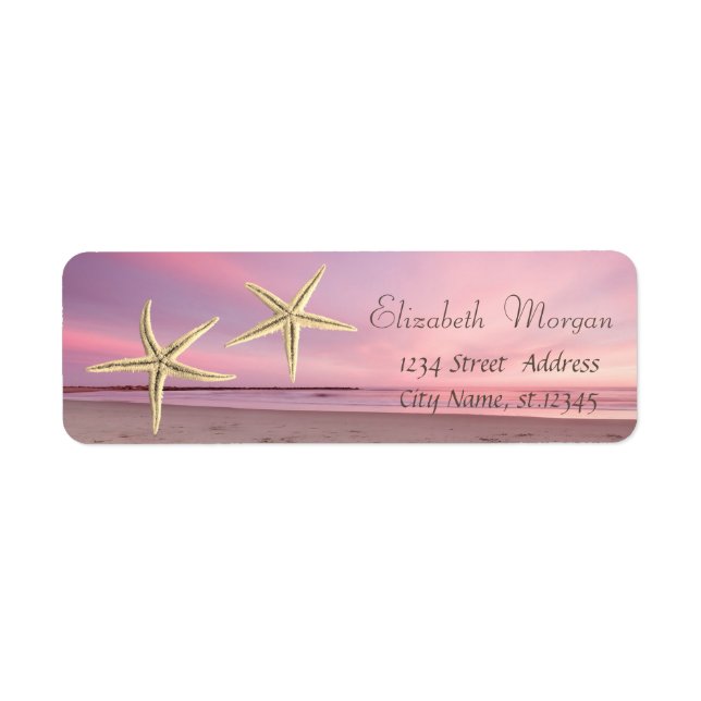 Etiqueta Pôr do sol na praia com estrela-do-mar adorável (Frente)
