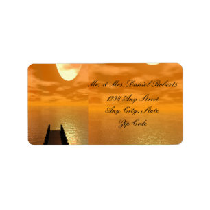 Etiqueta Por do sol sobre um casamento da doca