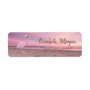 Etiqueta Pôr do sol tropical do flamingo rosa