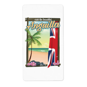 Etiqueta Poster de viagens do Território Britânico de Angui