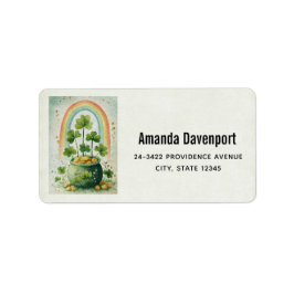 Etiqueta Pote Vintage de Ouro e Endereço de Arco-Íris