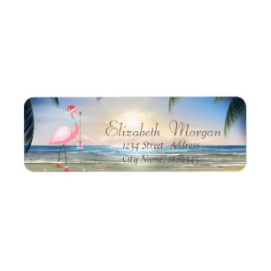 Etiqueta Praia,Pôr do sol,Palmeiras, Flamingo Rosa Chapéu d