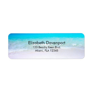 Etiqueta Praia tropical com um mar de turquesa