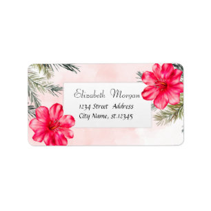 Etiqueta Praia Tropical Moderna, Folhas de Palma, Hibiscus