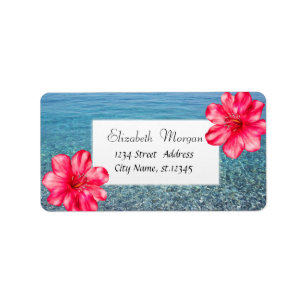Etiqueta Praia Tropical Moderna, Mar, Hibiscus