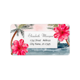 Etiqueta Praia Tropical Moderna, Palms, Hibiscus