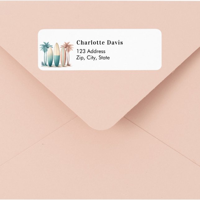 Etiqueta Prancha de surf praia tropical endereço de devoluç (Criador carregado)