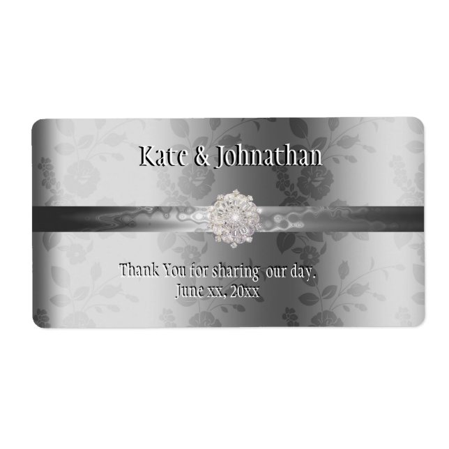 Etiqueta Prata Elegante, Vinho De Casamento Personalizado (Frente)