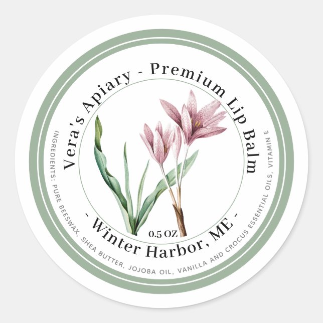Etiqueta Premium Lip Balm com Flores Rosa (Frente)