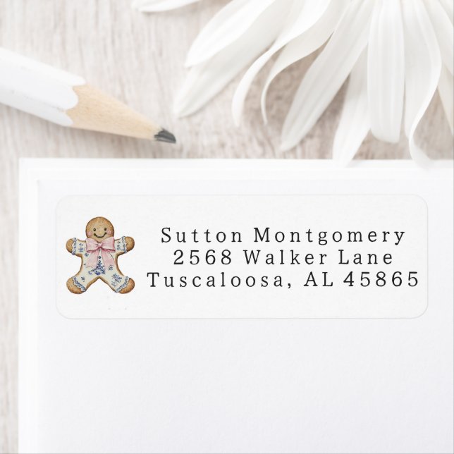 Etiqueta Preppy Chinoiserie Natal Gingerpão Endereço (Insitu)