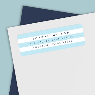 Etiqueta Preppy Pastel Blue & White Strips Endereço de devo