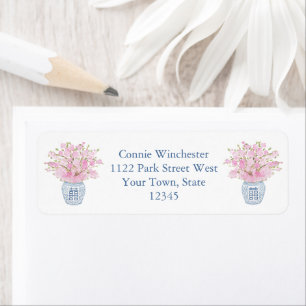 Etiqueta Preppy Pink & Dark Blue Ginger Jar Return Address 