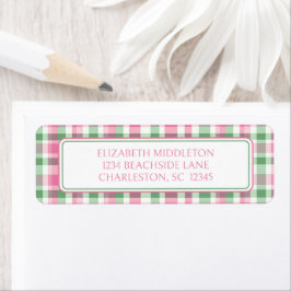 Etiqueta Preppy Pink e Xadrez Verde Personalizadas