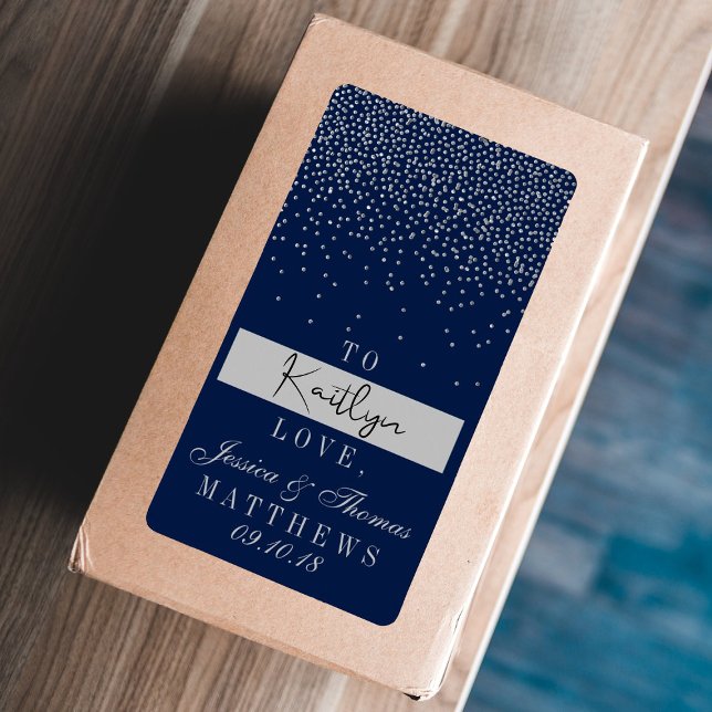 Etiqueta Presente de Casamento de marinho Azul & Glam Silve (Criador carregado)