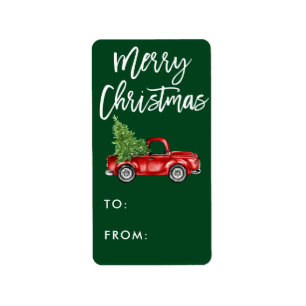 Etiqueta Presente de Natal do Caminhão de Vintage de Kraft