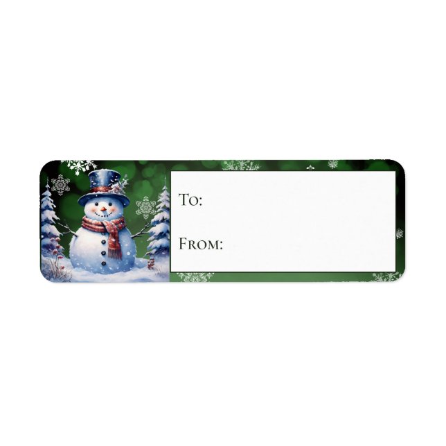 Etiqueta Presente Verde de Natal da Floresta de Inverno (Frente)