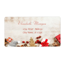 Etiqueta Presentes de Natal, Árvore, Textura de Madeira