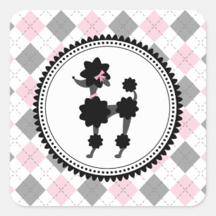 Etiqueta preta de Argyle da caniche/rosa & das