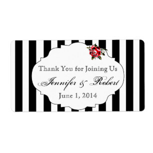 Etiqueta Preta de Garrafa Branca e Rosa vermelha d