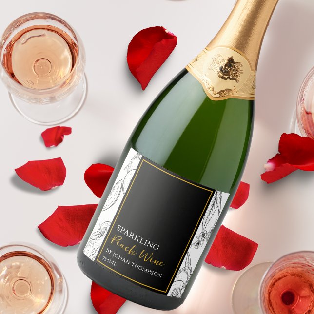 Etiqueta Preta de Pêssego Elegante Fruta (Criador carregado)