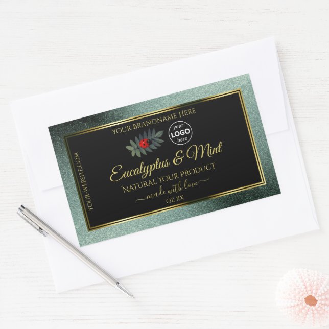 Etiqueta Preta do Produto Escuro Glitter Teal Logo (Envelope)
