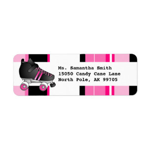 Etiqueta preta e cor-de-rosa de skate de rolo de