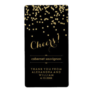 Etiqueta preta e Dourado Glam da garrafa de vinho