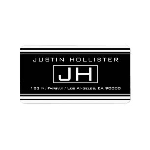 Etiqueta Preto e Branco com Faixa Moderna