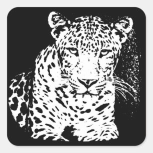 Etiqueta preto e branco do retrato do leopardo