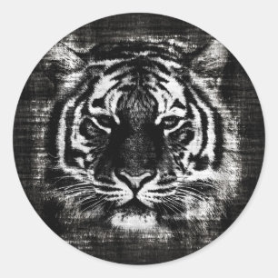 Etiqueta preto e branco do vintage do tigre