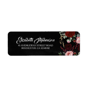 Etiqueta Preto e chique moderno floral vermelho de Borgonha