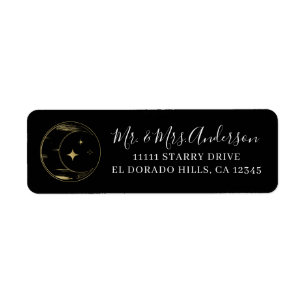 Etiqueta Preto e Dourado Moderno Celestial Lua Estrelas Cas