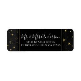 Etiqueta Preto e Dourado Moderno Celestial Lua Estrelas Cas