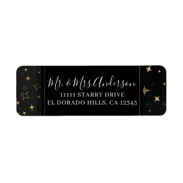 Etiqueta Preto e Dourado Moderno Celestial Lua Estrelas Cas (Frente)