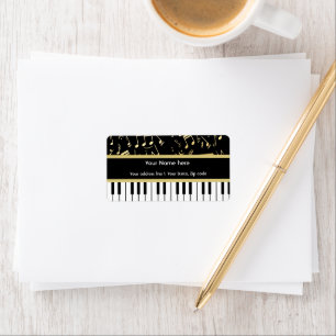 Etiqueta Preto e ouro das notas musicais e das chaves do