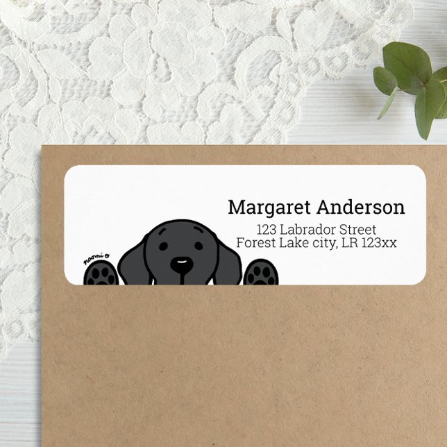 Etiqueta Preto Labrador Observando Endereço de Devolução (Black Labrador Cartoon Style Return Address Label for Black Labrador Owners.)