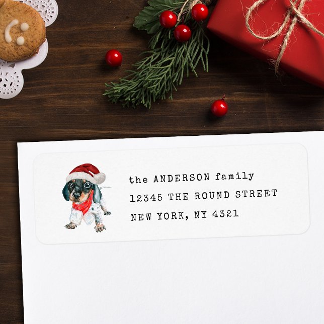 Etiqueta Preto Tan Piebald Dachshund Puppy Endereço de devo (Criador carregado)