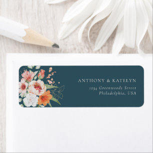 Etiqueta Primavera Watercolor Blush Peach Floral Teto Azul
