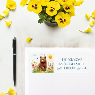 Etiqueta Primavera Watercolor Brown Bear - Endereço de Devo