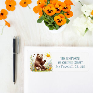 Etiqueta Primavera Watercolor Brown Bear - Endereço de Devo