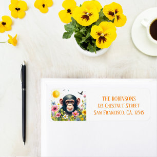Etiqueta Primavera Watercolor Chimpanzé Endereço de Devoluç