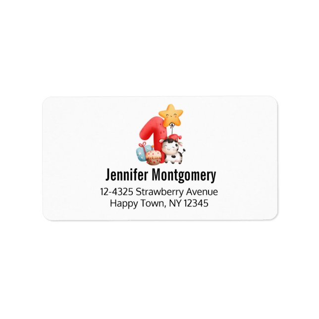 Etiqueta Primeiro aniversario Feliz de Vaca (Frente)